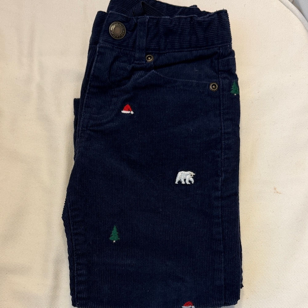 Janie and Jack Navy Corduroy Pants with Holiday Embroidery
